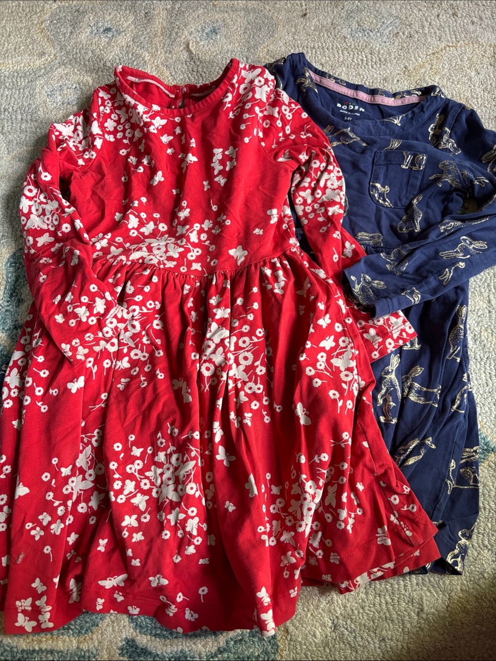 Mini Boden Red Floral Long-Sleeve Twirl Dress